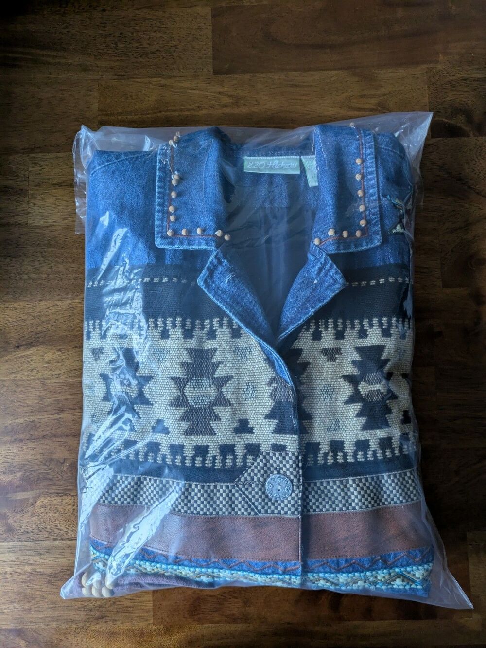 Vintage 220 Hickory Women Jacket Blue Denim Southwestern Aztec Fringe Lined MED - Picture 11 of 16